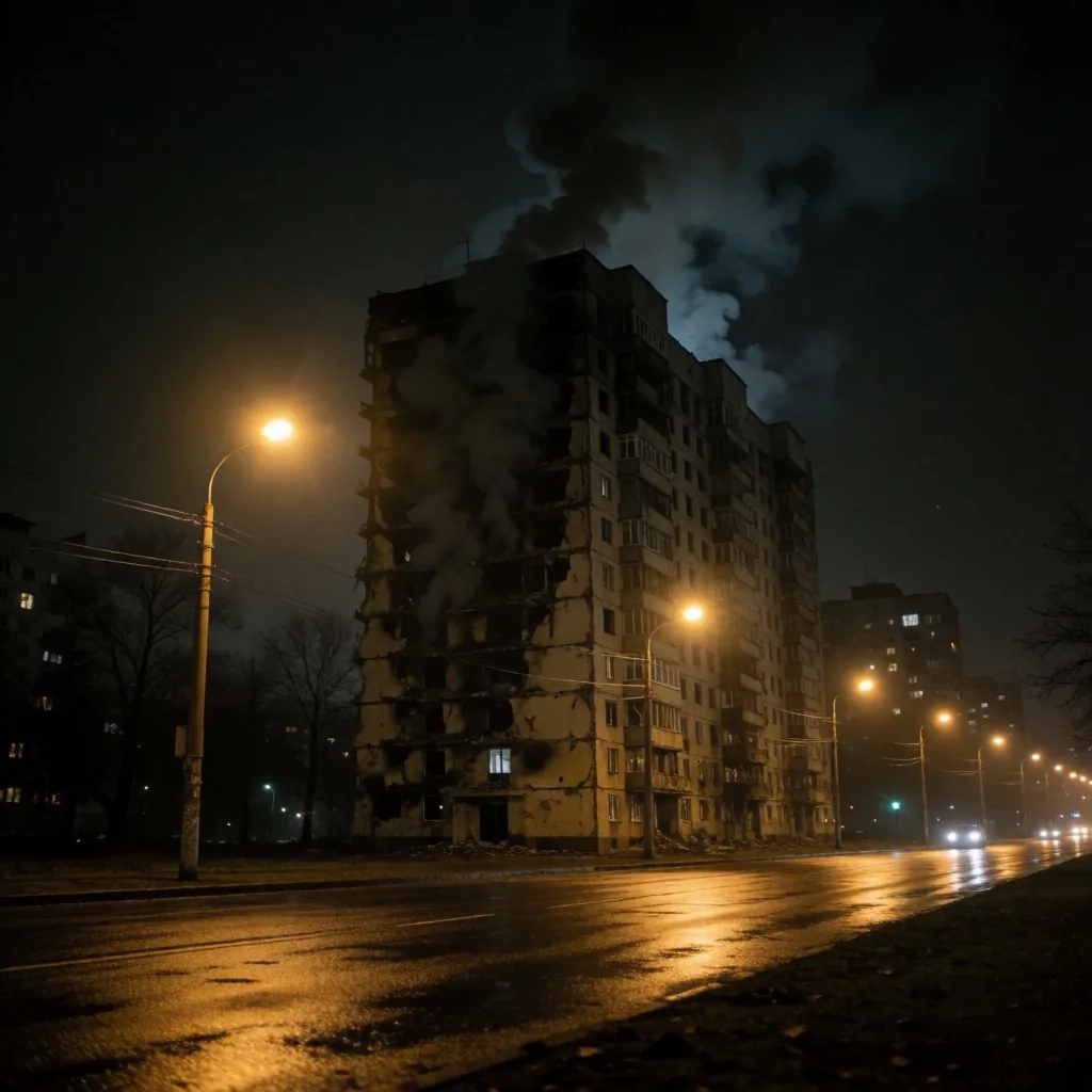 Edificio dañado en Kyiv tras ataque aéreo nocturno