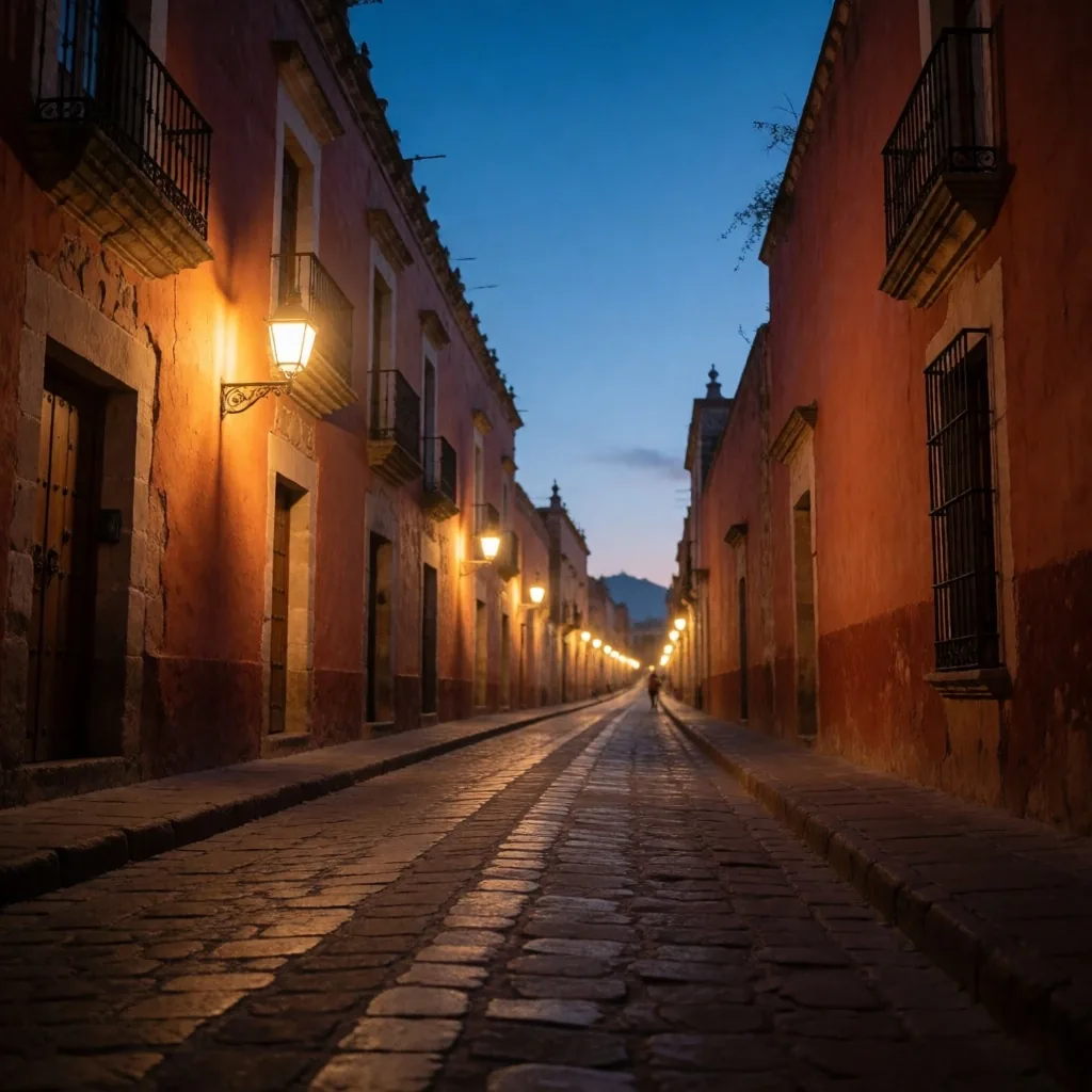 Calle del centro histórico de Santiago de Querétaro al amanecer