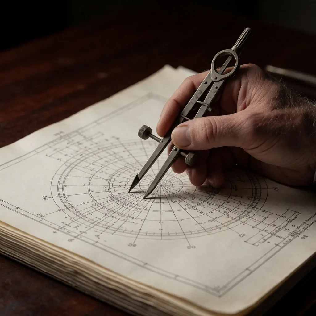 Blueprints y bitácora de ingeniería sobre mesa de trabajo