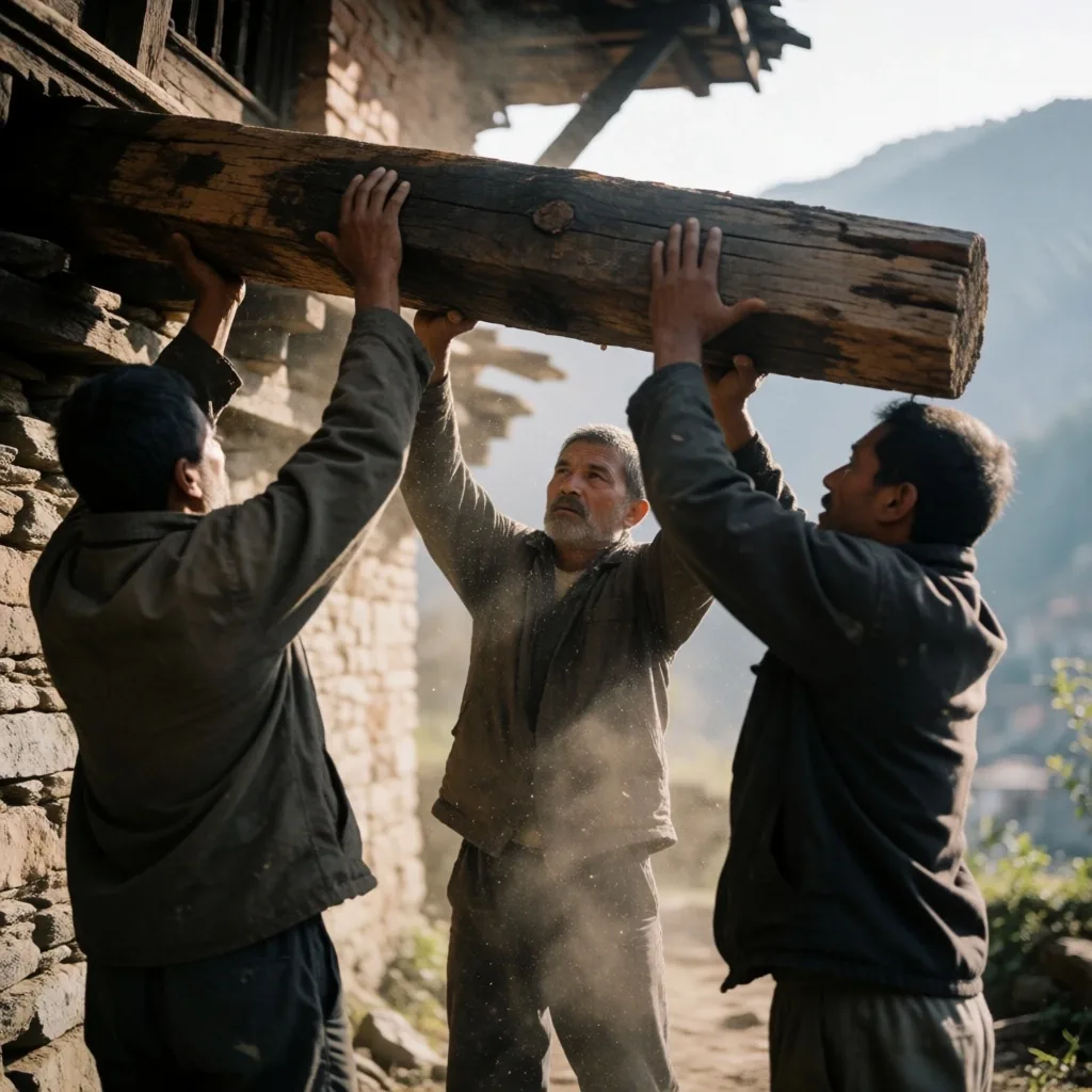 Trabajo comunitario de reconstrucción en Nepal