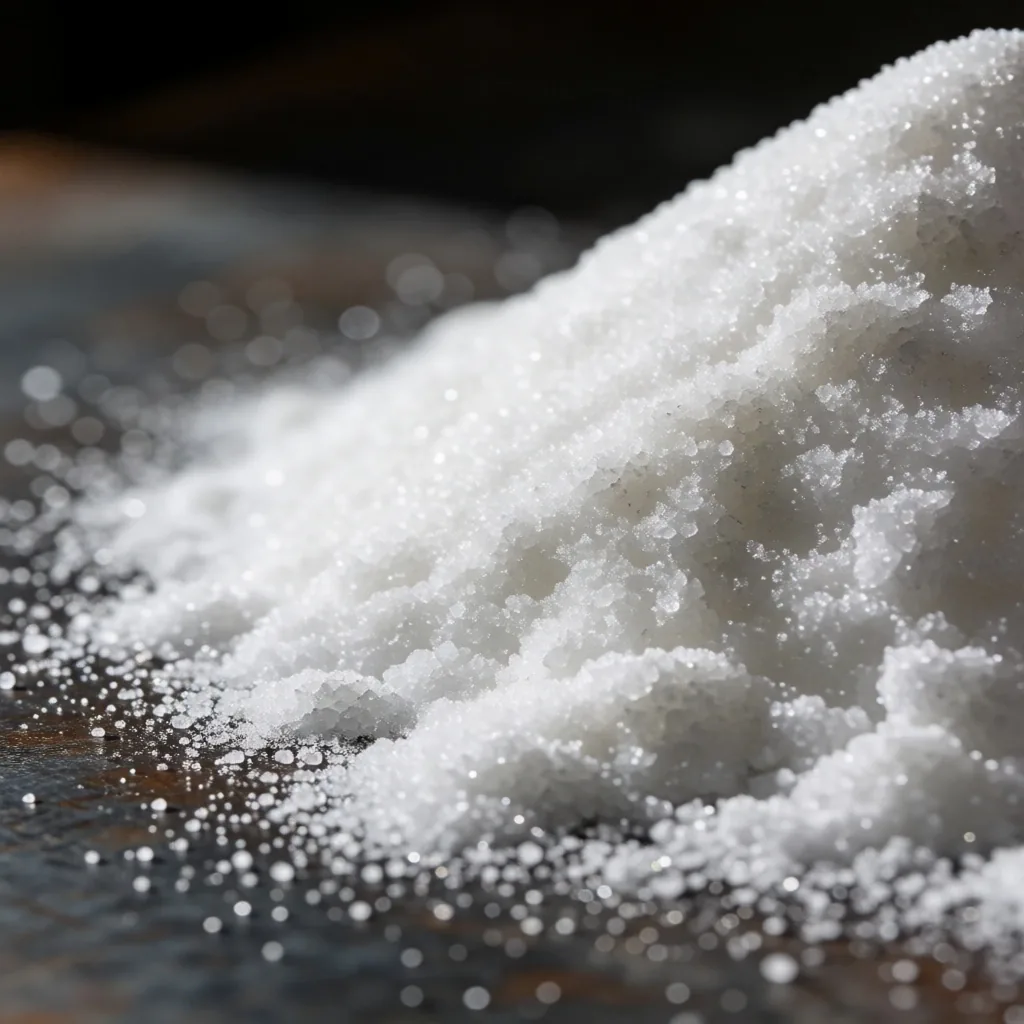 Cristales de carbonato de sodio o soda ash sobre una superficie industrial