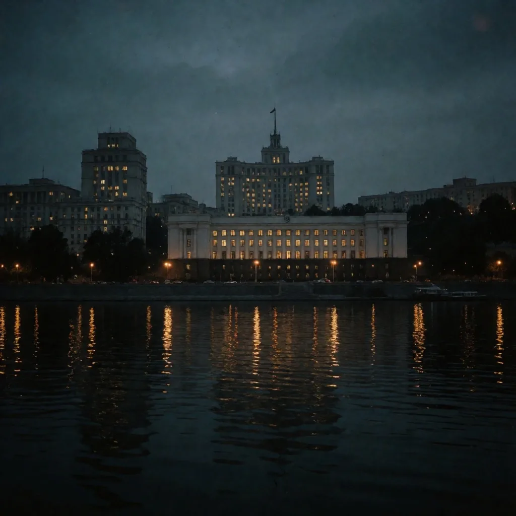 Vista nocturna de Kyiv junto al río Dniéper