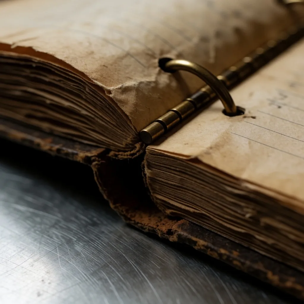 Libro de registros sobre superficie de metal